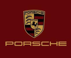 porsche logo merk auto symbool met naam goud ontwerp Duitse auto- vector illustratie met rood achtergrond