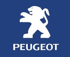 peugeot logo merk symbool met naam wit ontwerp Frans auto auto- vector illustratie met blauw achtergrond