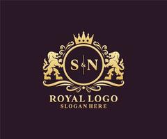 eerste sn brief leeuw Koninklijk luxe logo sjabloon in vector kunst voor restaurant, royalty, boetiek, cafe, hotel, heraldisch, sieraden, mode en andere vector illustratie.