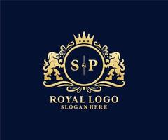 eerste sp brief leeuw Koninklijk luxe logo sjabloon in vector kunst voor restaurant, royalty, boetiek, cafe, hotel, heraldisch, sieraden, mode en andere vector illustratie.