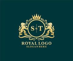eerste st brief leeuw Koninklijk luxe logo sjabloon in vector kunst voor restaurant, royalty, boetiek, cafe, hotel, heraldisch, sieraden, mode en andere vector illustratie.