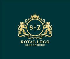 eerste sz brief leeuw Koninklijk luxe logo sjabloon in vector kunst voor restaurant, royalty, boetiek, cafe, hotel, heraldisch, sieraden, mode en andere vector illustratie.