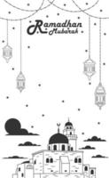 Ramadan mubarak achtergrond vector illustratie in zwart en wit stijl