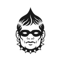 een Mens hoofd met gepatched punk- haar- en vervelend een ketting logo illustratie vector