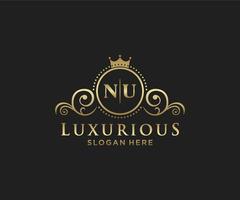 eerste nu brief Koninklijk luxe logo sjabloon in vector kunst voor restaurant, royalty, boetiek, cafe, hotel, heraldisch, sieraden, mode en andere vector illustratie.