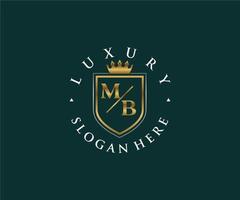 eerste mb brief Koninklijk luxe logo sjabloon in vector kunst voor restaurant, royalty, boetiek, cafe, hotel, heraldisch, sieraden, mode en andere vector illustratie.