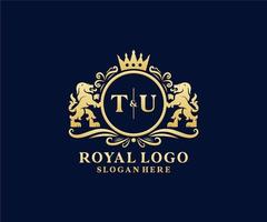 eerste tu brief leeuw Koninklijk luxe logo sjabloon in vector kunst voor restaurant, royalty, boetiek, cafe, hotel, heraldisch, sieraden, mode en andere vector illustratie.