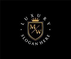 eerste mw brief Koninklijk luxe logo sjabloon in vector kunst voor restaurant, royalty, boetiek, cafe, hotel, heraldisch, sieraden, mode en andere vector illustratie.