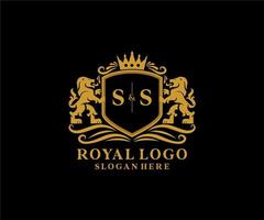 eerste ss brief leeuw Koninklijk luxe logo sjabloon in vector kunst voor restaurant, royalty, boetiek, cafe, hotel, heraldisch, sieraden, mode en andere vector illustratie.