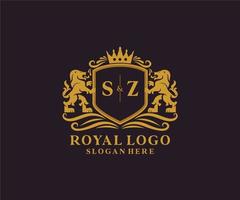 eerste sz brief leeuw Koninklijk luxe logo sjabloon in vector kunst voor restaurant, royalty, boetiek, cafe, hotel, heraldisch, sieraden, mode en andere vector illustratie.