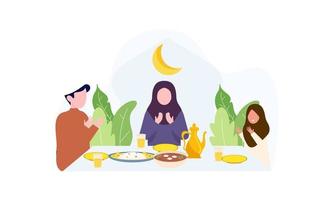 iftar partij met familie gedurende Ramadan, maaltijd met moslim familie, Ramadan vastend illustratie vector