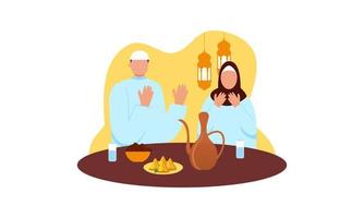 iftar partij met familie gedurende Ramadan, maaltijd met moslim familie, Ramadan vastend illustratie vector