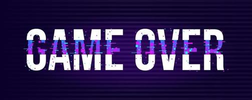 game over banner voor games met glitch-effect in pixelstijl. neonlicht op tekst. vector illustratie ontwerp.