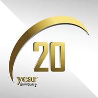 20-jarig jubileum logo vector sjabloon ontwerp illustratie goud en wit