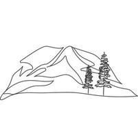 minimalistische berg lijn kunst, landschap schets tekening, sport illustratie, vector ontwerp, natuur, pijnboom boom, bossen