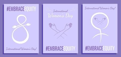 Internationale vrouwen dag concept posters met vrouwelijk symbolen. omhelzing eigen vermogen beweging illustratie achtergronden. 2023 vrouwen dag thema - omarm gelijkheid. vector