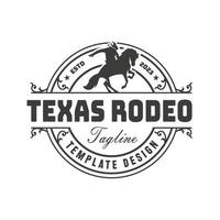 retro rodeo embleem logo met ruiter silhouet. wild west wijnoogst rodeo kenteken. vector illustratie.