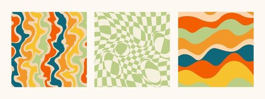 Jaren 70 retro patroon groovy trippy. reeks van psychedelisch abstract achtergronden in modieus retro trippy y2k stijl. hippie esthetisch jaren 60, jaren 70, 80s stijl. golvend kolken patroon. vector illustratie