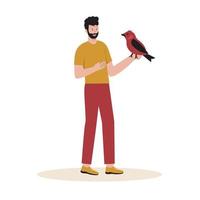 vlak ontwerp van Mens met huisdier vogel vector