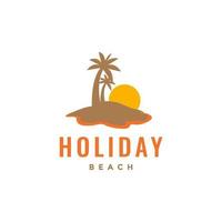 strand kust kokosnoot bomen water vakantie zonsondergang middag kom tot rust logo ontwerp vector icoon illustratie