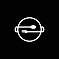 Koken pan keuken lepel vork voedsel cirkel modern minimalistische logo ontwerp vector