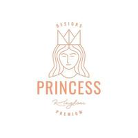 mensen Dames mooi gezicht lang haar- prinses koninkrijk lijn minimalistische modern gemakkelijk logo ontwerp vector