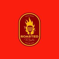 rooster geroosterd spatel Koken keuken voedsel vlees rundvlees wijnoogst insigne logo ontwerp vector icoon illustratie