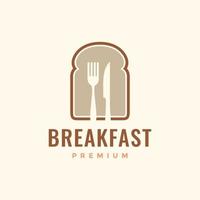 ontbijt voedsel menu brood geroosterd mes vork modern minimaal logo ontwerp vector
