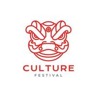Chinese cultuur festival leeuw dans hoofd kunst lijn minimaal modern logo ontwerp vector