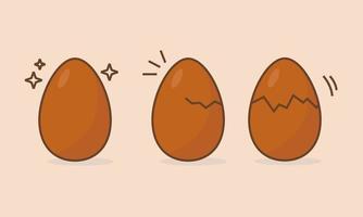 tekenfilm chiken eieren set. Pasen geheel en gebroken bruin ei. vector illustratie