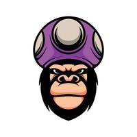 gorilla paddestoel hoed mascotte logo ontwerp vector