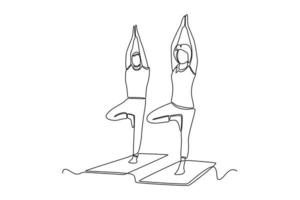 doorlopend een lijn tekening yoga klasse sessie. klasse in actie concept. single lijn trek ontwerp vector grafisch illustratie.