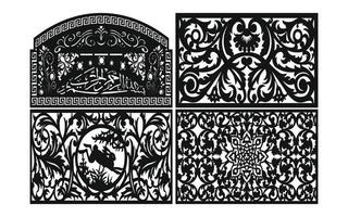 zwart patronen met wit achtergrond, Islamitisch vectoren met bloemen panelen voor cnc laser snijdend