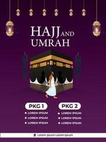 hadj en umrah luxe pakket folder, Ramadan kareem folder sjabloon Islamitisch brochure post Arabisch kalligrafie, groet kaart viering van moslim gemeenschap festival, vertaling de maand van vastend vector