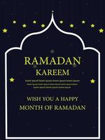 hadj en umrah luxe pakket folder, Ramadan kareem folder sjabloon Islamitisch brochure post Arabisch kalligrafie, groet kaart viering van moslim gemeenschap festival, vertaling de maand van vastend vector