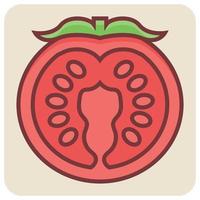 gevulde kleur schets icoon voor voor de helft tomaat. vector