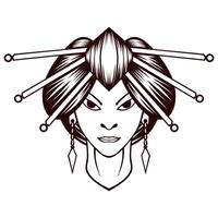 geisha logo. zwart en wit geisha mascotte logo vector mascotte sjabloon