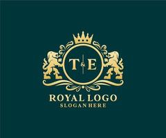 eerste te brief leeuw Koninklijk luxe logo sjabloon in vector kunst voor restaurant, royalty, boetiek, cafe, hotel, heraldisch, sieraden, mode en andere vector illustratie.