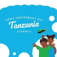 Tanzania onafhankelijkheid dag vector illustratie met een jongen en zijn mam golvend de nationaal vlag.