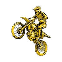 motorcross racer, rijder. hand- getrokken illustratie, monochroom kleur. aarde fiets, extreem sport, voertuig, motorfiets gemeenschap. perfect voor t-shirts, sticker, afdrukken, enz. vector