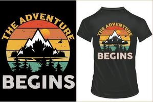 de avontuur begint berg vector retro wijnoogst t-shirt ontwerp, avonturen-camping-berg t-shirt ontwerp