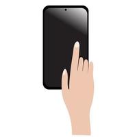 een vrouw hand- points naar een blanco smartphone scherm waar u kan toevoegen een vector illustratie. clip art