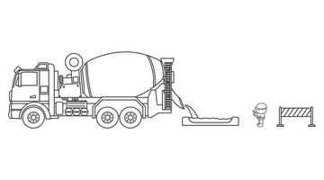 hand- getrokken vector illustratie kleur kinderen bouw voertuig cement menger vrachtauto en bouw arbeider clip art