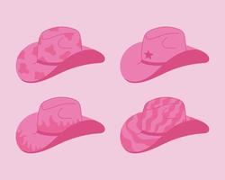 reeks van roze vector cowboy hoeden illustratie. veedrijfster wild west elementen groef stijl