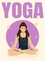een Mens in een lotus positie met lang haar- mediteert of doet yoga yoga studio poster vector