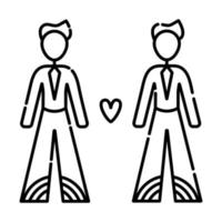 twee homo's in liefde, zwart lijn illustratie in minimaal stijl vector