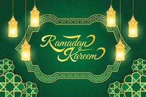 Islamitisch achtergrond voor Ramadan kareem en eid mubarak 2023. gouden en groente, met lantaarn, Islamitisch ornament patroon vector