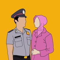 de gelukkig Indonesisch Politie en zijn vrouw illustratie beeldt af een Politie officier en zijn vrouw staand kant door kant vector