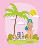 vrouw hallo zomervakantie ontwerp vector