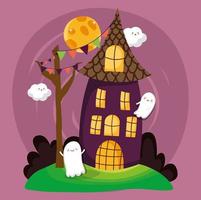 gelukkig halloween-beeld met spookhuis vector